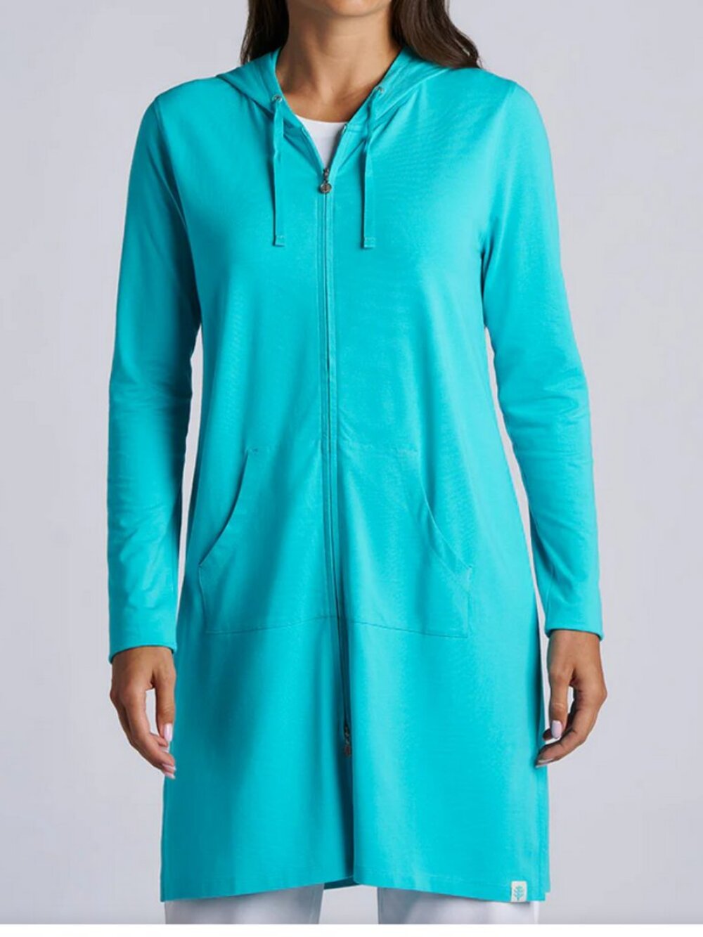 Coolibar SPF 50 Women's Long Zip-Up Hoodie, Small, Turquoise
